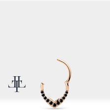 V Siyah Pırlantalı Halka Piercing, 9.70-11.50 mm , 1.2 Mm, 14K Sarı-Beyaz-Kırmızı Altın | LC00049B
