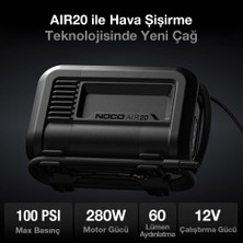 Noco AIR20 12VOLT Akü Bağlantı Maşalı 100 Psı Ayarlanabilir Dijital Basınç Göstergeli Profesyonel Lastik Şişirme Pompası