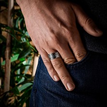 Ebrar Silver Gümüş Kalem Işlemeli Erkek Yüzük 925 Ayar Gümüş Kalem Işlemeli Taşsız Erkek Yüzüğü