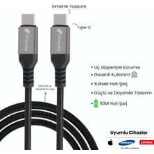 PD60CC 60W Örgülü Type-C To Type-C Hızlı Data/şarj Kablosu 1.5 Metre (Priente Türkiye Garantili)