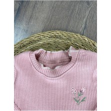 Bebicix Çiçek Nakışlı Omuzdan Çıtçıtlı Taytlı Mevsimlik Kız Bebek Takım