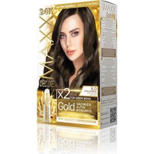 Maxx Deluxe Golden Beauty 24K Altın Içerikli Saç Boyası Seti - Kalıcı 6.0, Koyu Kumral 50MLX2