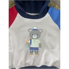 Bebicix Teddy Ayıcık Baskılı Kapüşonlu Renkli Kol Detaylı Erkek Bebek Takım