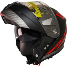 Mts 966 WX20 Red Çene Açılır Mat Siyah-Kırmızı Kask