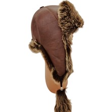 AbbasShop Hakiki Deri Kuzu Kürklü Toskanalı Ushanka Şapka Bere Ayarlanabilir Tokalı