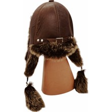 AbbasShop Hakiki Deri Kuzu Kürklü Toskanalı Ushanka Şapka Bere Ayarlanabilir Tokalı