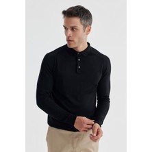 Jakamen Lacivert Slim Fit Yünlü Desenli Polo Yaka Triko