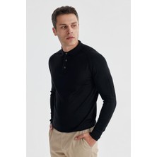 Jakamen Lacivert Slim Fit Yünlü Desenli Polo Yaka Triko