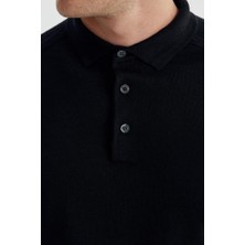 Jakamen Lacivert Slim Fit Yünlü Desenli Polo Yaka Triko