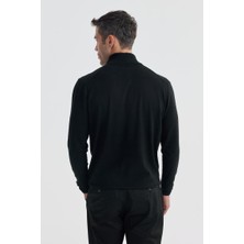 Jakamen Siyah Slim Fit Fermuarlı Dik Yaka Triko Kazak