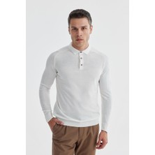 Jakamen Ekru Slim Fit Yünlü Desenli Polo Yaka Triko