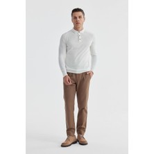 Jakamen Ekru Slim Fit Yünlü Desenli Polo Yaka Triko