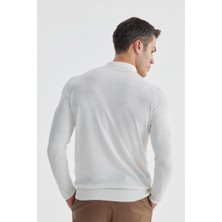 Jakamen Ekru Slim Fit Yünlü Desenli Polo Yaka Triko