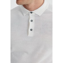 Jakamen Ekru Slim Fit Yünlü Desenli Polo Yaka Triko