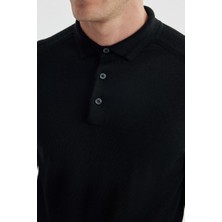 Jakamen Siyah Slim Fit Yünlü Desenli Polo Yaka Triko