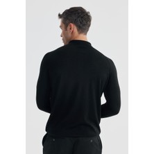 Jakamen Siyah Slim Fit Yünlü Desenli Polo Yaka Triko