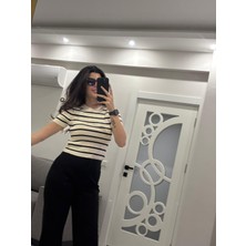 Nisbutikk Butik Nis Çizgi Detaylı Triko T-Shırt Crop Body