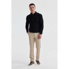 Jakamen Siyah Slim Fit Yünlü Fermuarlı Yaka Triko