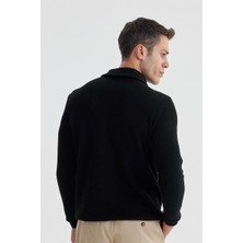 Jakamen Siyah Slim Fit Yünlü Fermuarlı Yaka Triko