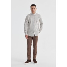 Jakamen Bej Comfort Fit %100 Pamuk Piti Kare Gömlek