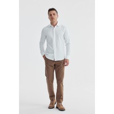 Jakamen Beyaz Slim Fit  Desenli Klasik Kravatlık Pamuklu Gömlek