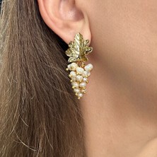 Jewstone Accessories Yaprak Model Salkım Inci Küpe