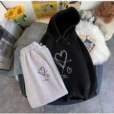 Kids Face Özel Tasarım Kapüşonlu With You Kalp Baskılı Şardonlu Kışlık Kız Çocuk Zarif Eşofman Takımı