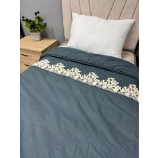 Clasy %100 Pamuk Ranforce Çift Kişilik Yorgan Çift Taraflı Osela V4 Indigo Gri Düz Desenli Kapitoneli