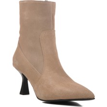 Ayakmod Hakiki Deri Bej Süet Kadın Topuklu Bot