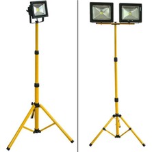 Demir Civata Tripod Ayağı, 2 Adet 50 W Projektörlü, Ayarlanabilir Şantiye Aydınlatması, Ayaklı Projektör