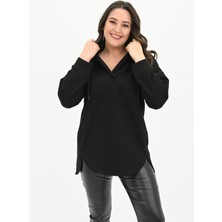 Koza Butik Kadın Büyük Beden Kapüşonlu Oversize Sweatshirt 1895-25