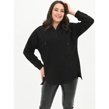 Koza Butik Kadın Büyük Beden Kapüşonlu Oversize Sweatshirt 1895-25