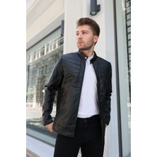 Prifaldi Erkek Slim Fit Deri Ceket Siyah İç Cepli Günlük Kullanım İçin Suya Dayanıklı