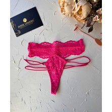 Intive Lingerie Intive Fuşya Pembe Dantelli Yanları Şeritli Yüksek Bel Fantasy Tanga