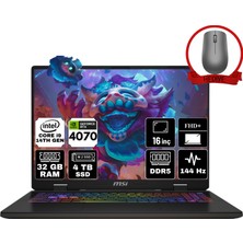 Msı Sword 16 Hx Intel Core I9 14900HX 32GB 4tb SSD RTX4070/8GB W11H 16" Fhd+ 144Hz Taşınabilir Bilgisayar B14VGKG-876XTR-A23 & Anzar Mouse