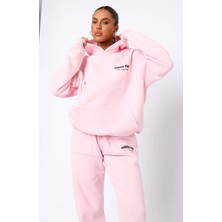 The Champ Clothing Pembe Kadın Era 8 Lounge Essetials Yazılı Kapüşonlu Oversize Hoodie