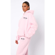 The Champ Clothing Pembe Kadın Era 8 Lounge Essetials Yazılı Kapüşonlu Oversize Hoodie