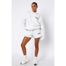 The Champ Clothing Gri Melanj Kadın Era 8 Lounge Essetials Yazılı Kapüşonlu Oversize Hoodie