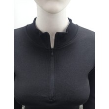 Lady Hazal Siyah Darkalıp Slimfit Soft Touch Zipper Kaşkorse Fermuarlı Uzun Kol Body
