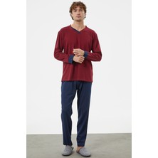 Sementa V Yaka Rahat Kalıp Pijama Takım - Bordo