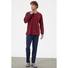 Sementa V Yaka Rahat Kalıp Pijama Takım - Bordo