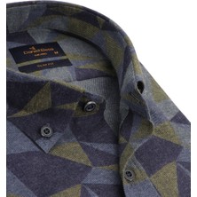 Daniel Bessi Slim Fit Uzun Kollu Mavi Baskılı Kışlık Erkek Gömlek 550-055-24
