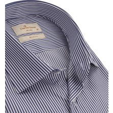 Daniel Bessi Slim Fit Uzun Kollu Koyu Mavi Çizgili Erkek Gömlek 506-212-24