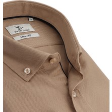Daniel Bessi Slim Fit Uzun Kollu Vizon Armürlü Erkek Gömlek 506-166-24