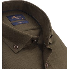 Daniel Bessi Slim Fit Uzun Kollu Haki Armürlü Erkek Gömlek 506-167-24