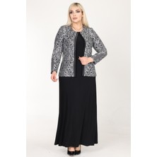 Büyük Beden 3725 Siyah Gümüş Ceket+Elbise Takım