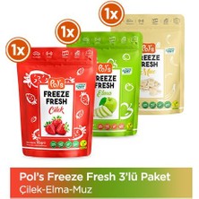 Pol’s Freeze Fresh Çilek 15 g x 1 Adet, Elma 15 g x 1 Adet, Muz 20 g x 1 Adet Freeze Dry Dondurularak Kurutulmuş Meyve