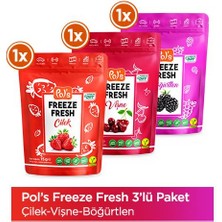 Pol’s Freeze Fresh Çilek 15 g x 1 Adet, Vişne 25 g x 1 Adet , Böğürtlen 20 g x 1 Adet Freeze Dry Dondurularak Kurutulmuş Meyve