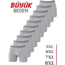 Erkek Gri Büyük Beden Boxer Pamuklu Likralı 10'lu Paket