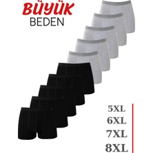 Arma Yıldız Erkek Gri - Siyah Büyük Beden Boxer Pamuklu Likralı 10'lu Paket